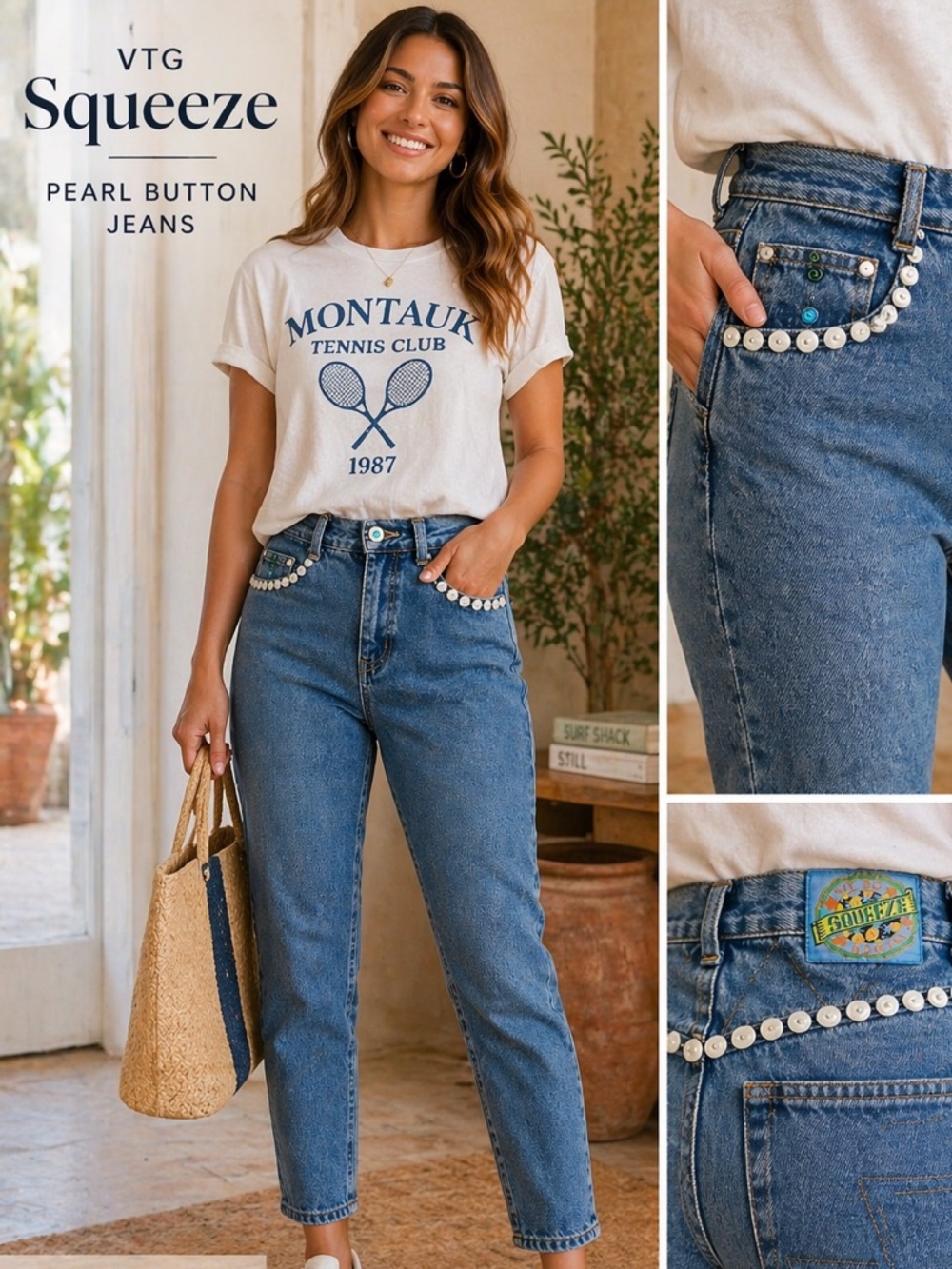 VTG Squeeze, Authentic Squeeze @87 blue Jeans, Mother of Pearl Buttons, Size 5/6
